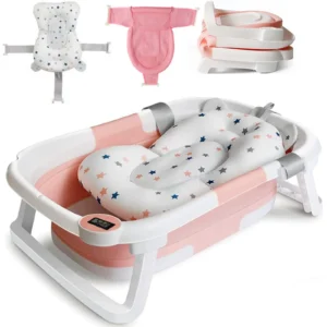 Foldable Baby Bath Tub with Bath Cushion