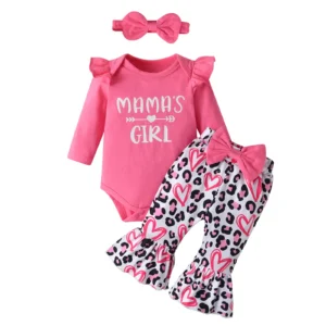 Baby Girl Outfit Printed with Headband 3PCS Set