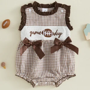 Football Bodysuit Romper With Bows Lightweight